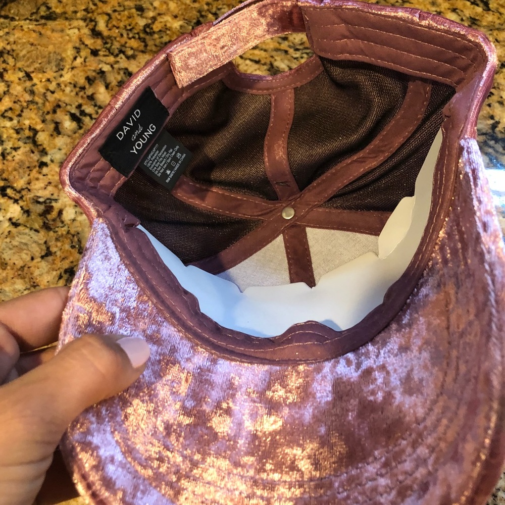 Rose Gold Pink Crushed Velvet Baseball Cap - Picture 6 of 6